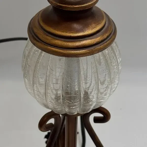 Vintage Style Bronze Accent Lamp Ribbed Glass Hollywood Regency No Shade